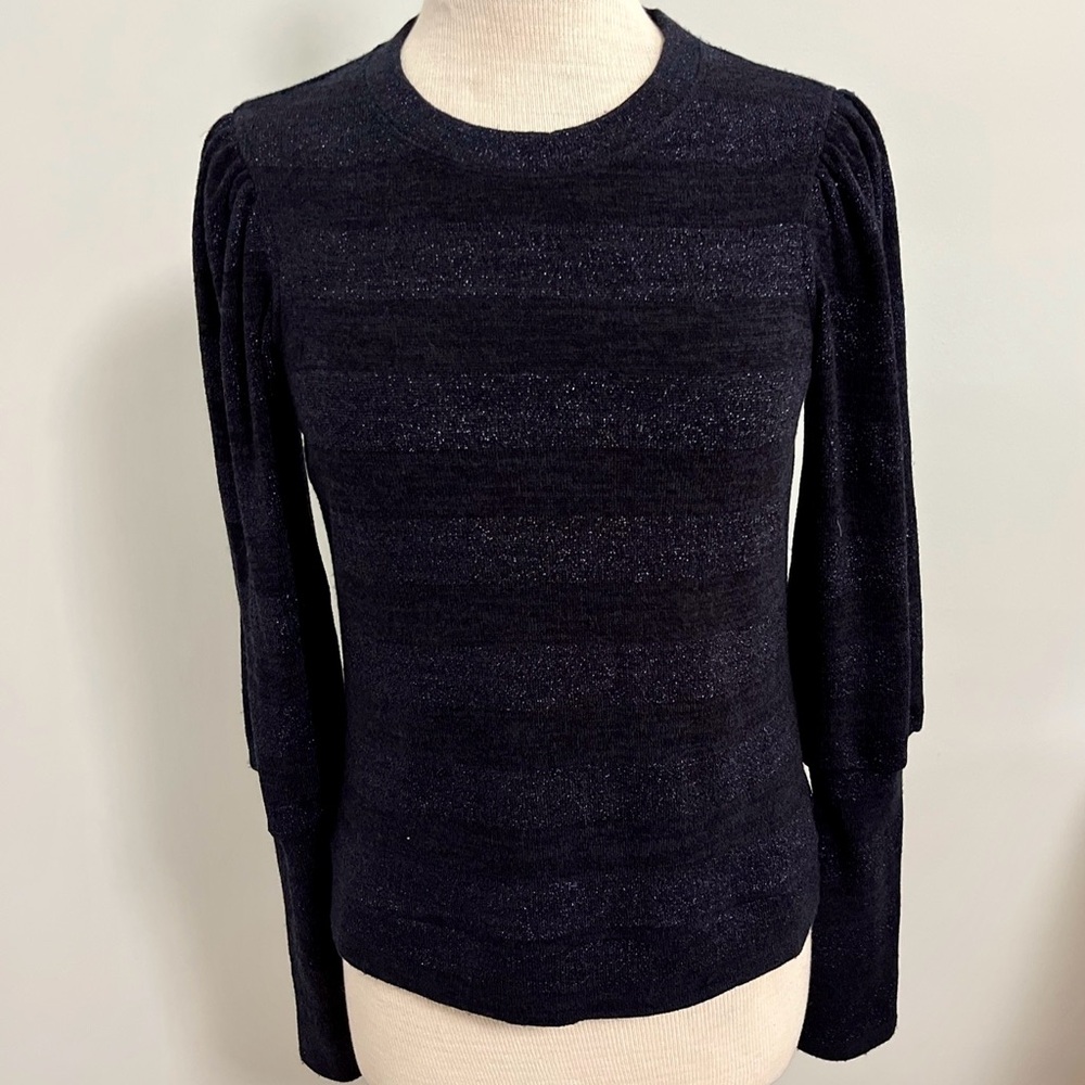 Hale Bob Metallic Stripe Puff Sleeve Sweater